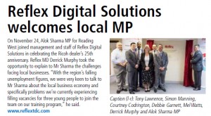 Alok Sharma MP for Reading West joined management and staff of Reflex Digital Solutions