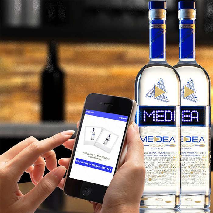 The combination of programmable LED displays on bottles, Apple’s iBeacon Bluetooth technology and a MEDEA app