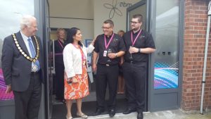 l to r: Councillor Patrick Horner, Priti Patel MP, Mick Bailey, Mark Bailey