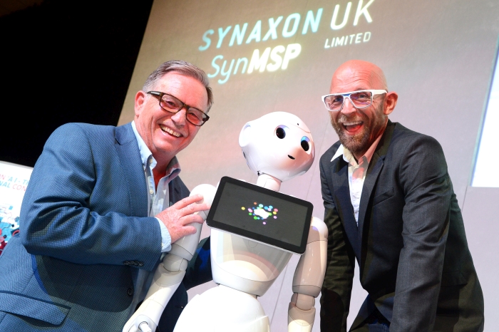 Derek Jones and Jason Bradbury with Pepper the robot